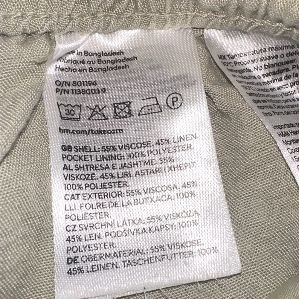 H&M Light green Linen Blend Pants size medium
